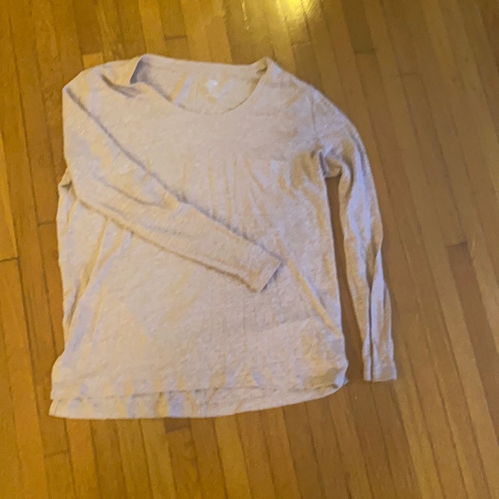 Long sleeve, oatmeal colored T-shirt with pocket
